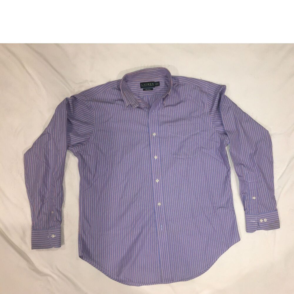 Lauren Ralph Lauren Mens Non Iron Striped Dress Shirt Blue Purple 15.5 34/35